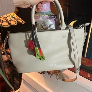 Espe Cream Vegan Leather Floral Rose Tassel Satchel Bag NWOT